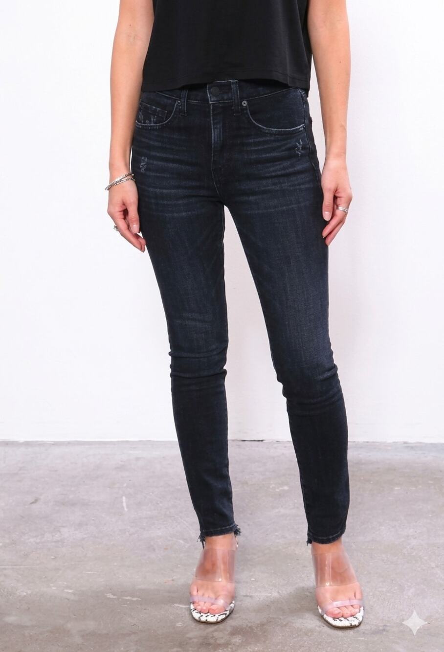 Nili Lotan Distressed Mid Rise Skinny Jeans Black Size 27